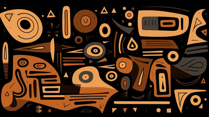 Design in brown and black, rectilinear forms, digitally enhanced, chalk, playful shapes, simple forms, bold, cartoonish lines