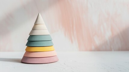 pyramid in light colors on a light background with copy space - obrazy, fototapety, plakaty