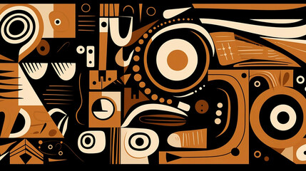 Design in brown and black, rectilinear forms, digitally enhanced, chalk, playful shapes, simple forms, bold, cartoonish lines