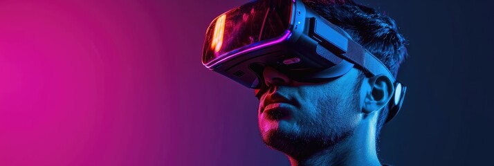 A man with vr glasses in neon and black colors
