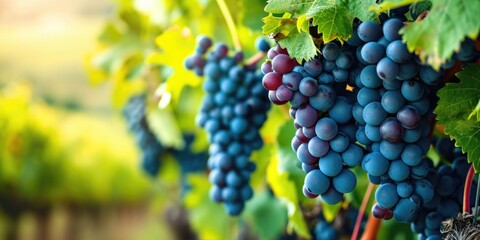 Winery's Bounty: Ripe Grapes on Vine in Sunlit Vineyard Ready for Harvest