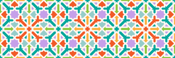 Obraz premium Islamic geometric pattern. Background for greeting design Ramadan Kareem colorful detail of mosaic.