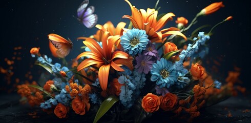 Fototapeta na wymiar Beautiful bouquet of flowers on a dark background