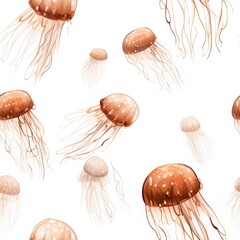 seamless pattern brown jellyfish. fabric. White background. dynamic drawing. background