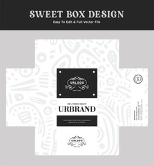 Sweet box design, packaging box label, sweet bakery food box gift pack branding.