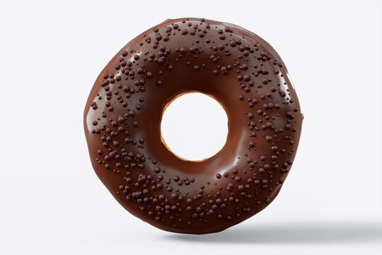 Chocolate glazed donut with sprinkles on a white background