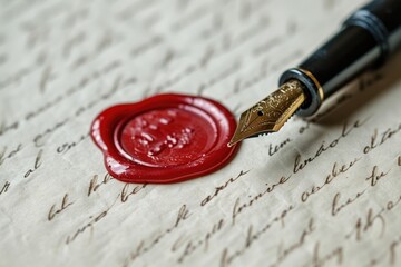 Handwritten love letter with a fountain pen and red wax seal