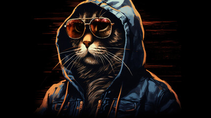 The cool cat rapper digital art illustration - obrazy, fototapety, plakaty