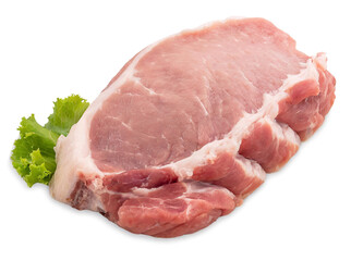 Fresh pork fillet with lettuce isolated on white background close-up