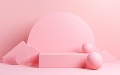 Realistic podium in pink pastel background