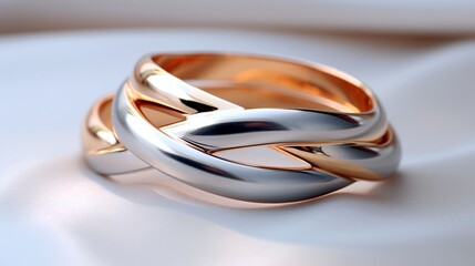 "A composition of interlocking wedding bands, symbolizing eternal love and commitment, captured in a timeless moment."