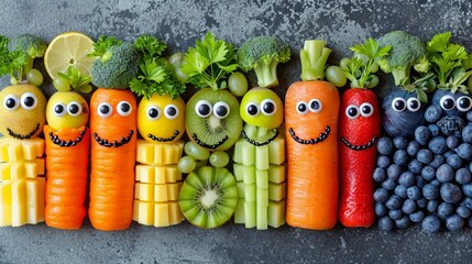 Funny Vegetable Characters on Slate Background
 - obrazy, fototapety, plakaty