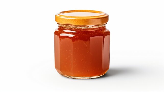 Jar of homemade apple jam isolated on white