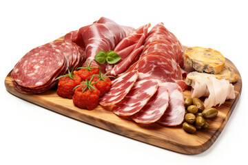 Assorted Meats and Vegetables Placed on a Wooden Cutting Board