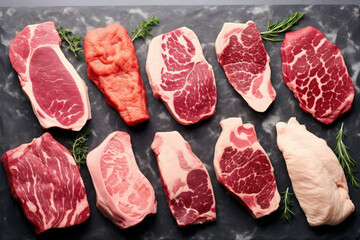 Assorted Raw Meat on Cutting Board for Cooking and Meal Preparation