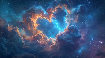 Fototapeta na wymiar heart shaped cloud, valentines day background with space, the night sky view, nebula on the night sky, heart shaped nebula 