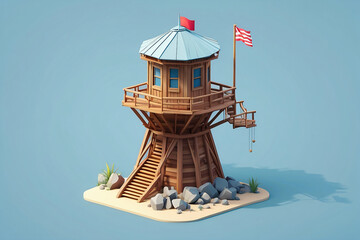 3d render wooden guard tower