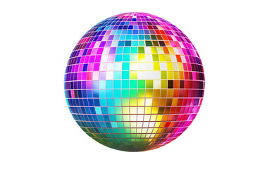 Vibrant Multicolored Disco Ball with a Retro Aesthetic Isolated on Transparent Background PNG.