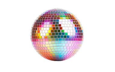Fototapeta na wymiar Vibrant Multicolored Disco Ball with a Retro Aesthetic Isolated on Transparent Background PNG.