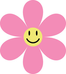 Pink smiling flower icon isolated on white background . Vector illustration