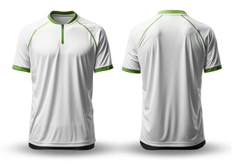 Plain white jersey t-shirt template mockup with green stripes pattern, front and back view, isolated on transparent background, generative ai - obrazy, fototapety, plakaty