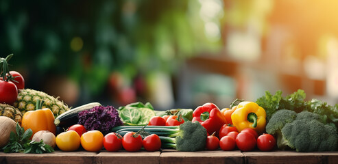 Close-up Fresh vegetables on wooden table mockup for advertising	