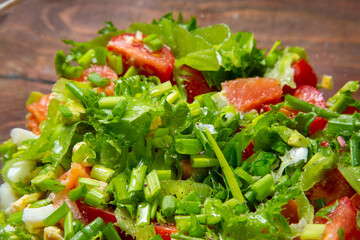 Vegetable salad avocado cherry tomato salted salmon boiled egg