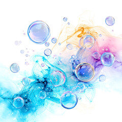 Ethereal dreamscape: floating bubbles and wispy clouds isolated on white background, pop-art, png
