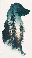 paper cutout double exposure forest inside the silhouette a dog