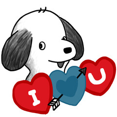  cute dog illustration , valentine's  day .  dog sticker valentines , retro style
