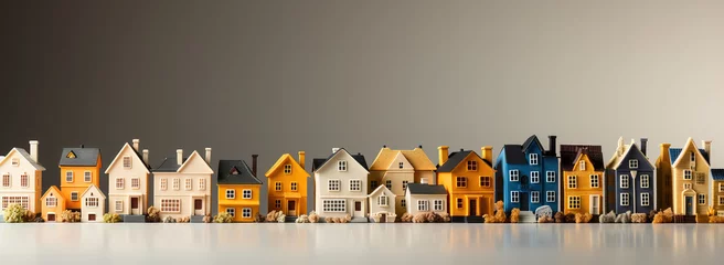 Deurstickers Toy city. Miniature models of realistic houses, blurred background. © beast01