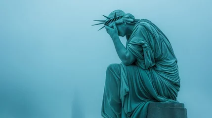 Velours gordijnen Vrijheidsbeeld Ashamed statue of liberty