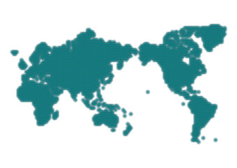 緑色ドット模様の世界地図（日本中心）のイラスト
