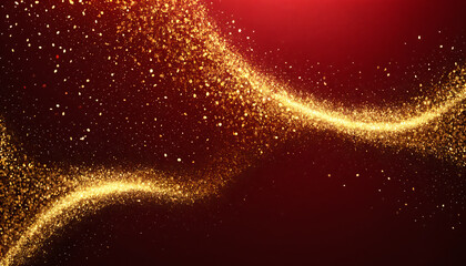 Glittering Gold Wave on Red Background