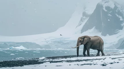Fotobehang Elephant in snow  © Dennis