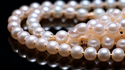 "A detailed close-up of a classic pearl necklace, capturing the luster and elegance of these timeless gems."