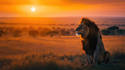 lion in sunset on the savanna