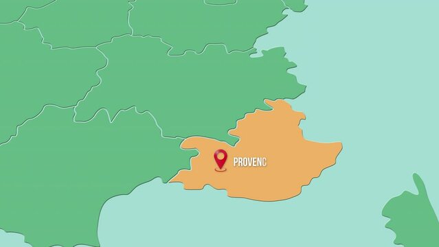 Mapa de Francia con divisi&oacute;n pol&iacute;tica resaltando la regi&oacute;n de PROVENCE