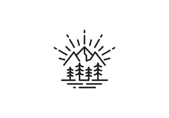 simple mountain logo, linear style creative modern template design