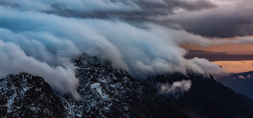 Canadian Mountain Landscape on the West Coast of Pacific Ocean. Aerial Nature Background