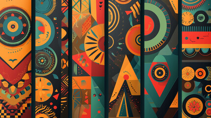 Abstract tribal design with geometric shapes.