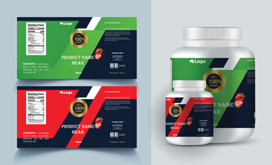 Multi vitamin label sticker design and natural calcium food supplement banner packaging - obrazy, fototapety, plakaty