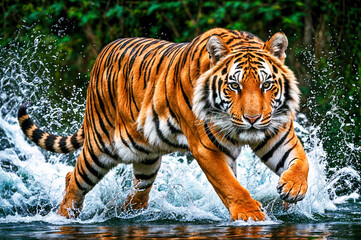 Um tigre selvagem em um rio, IA generativa