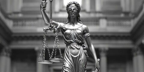 Lady Justice statue holding a scale. Suitable for legal, justice, and law-related concepts.
