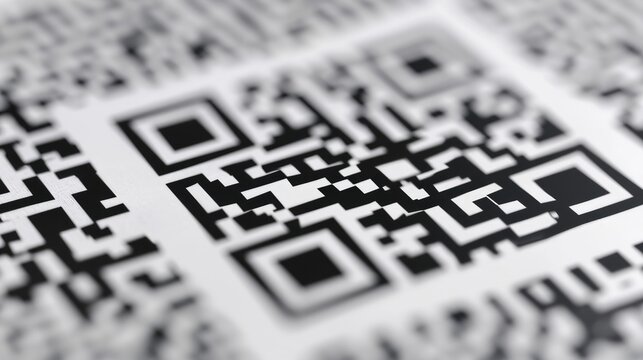 A close up view of a QR code on a piece of paper. Can be used for digital marketing, mobile payments, and scanning applications