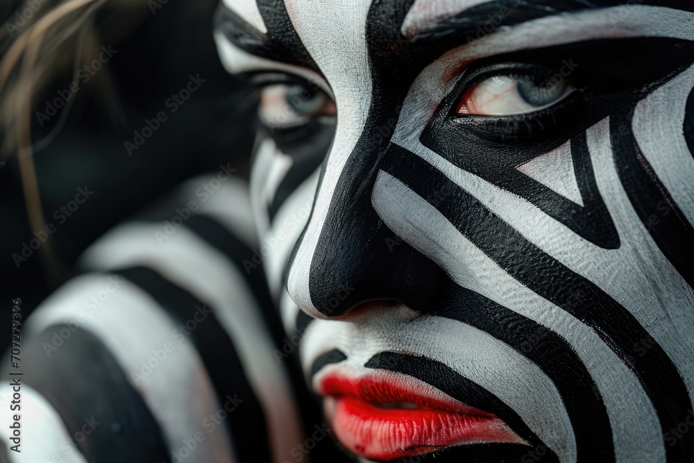 Aufkleber A close-up image of a person with a painted face. Can be used for various creative projects and Halloween-themed designs
