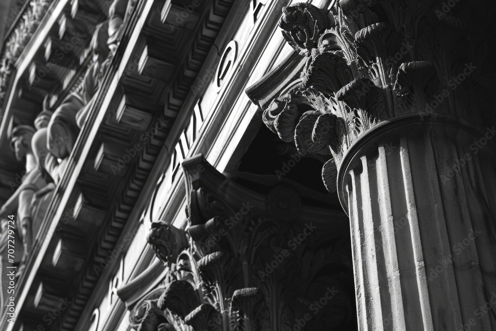 Poster A black and white photo of a clock on a building. Suitable for various applications