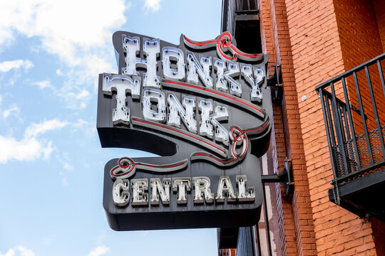 NASHVILLE, TN, USA - MARCH 28, 2021: HonkyTonk Central is one of the most popular bars on Broadway Street in downtown Nashville with three levels and live music all day long.