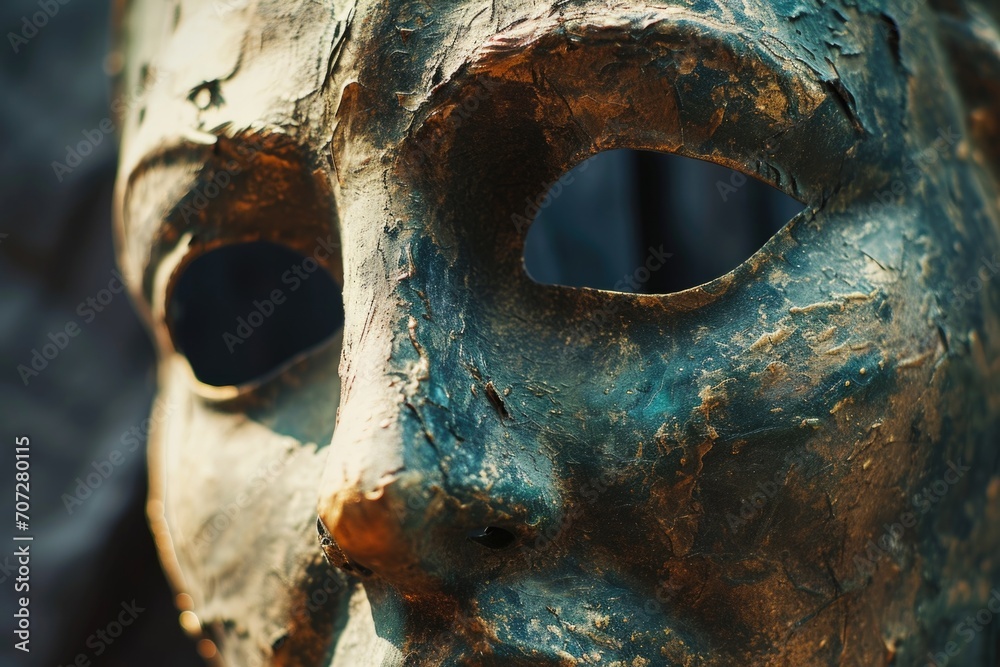 Poster A close-up view of a statue's face. Suitable for various artistic and historical projects