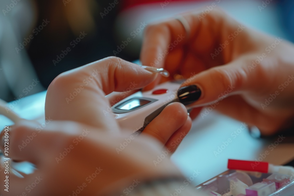 Aufkleber close-up photo of a person using a cell phone. this image can be used to illustrate technology, comm